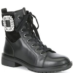 Alex Marie Tialana Rhinestone Buckle Leather Combat Boots Size 6 Org. $138